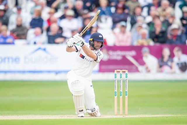 Yorkshire's Adam Lyth hits through the covers against Surrey at Scarborough. Picture: Allan McKenzie/SWpix.com