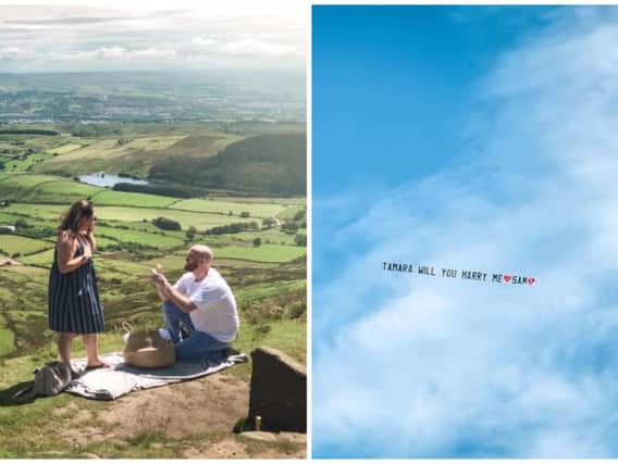 Sam Winter proposed to his partner Tamara with a plane that was spotted flying over Leeds. Pictures: Rob Keeble