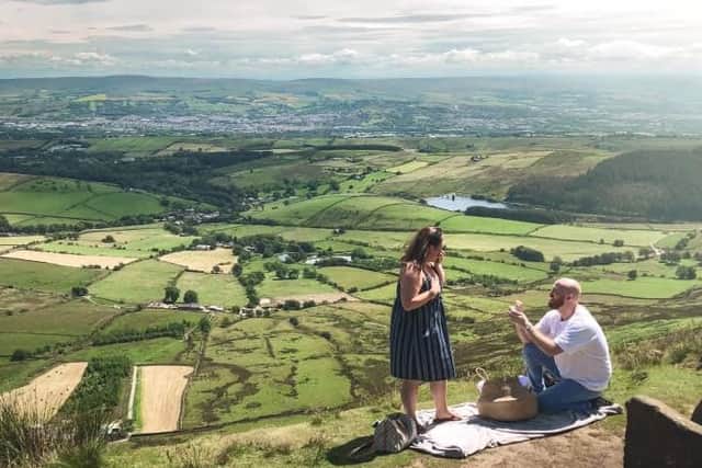 Sam Winter proposed to his partner Tamara with a plane that was spotted flying over Leeds. Picture: Rob Keeble