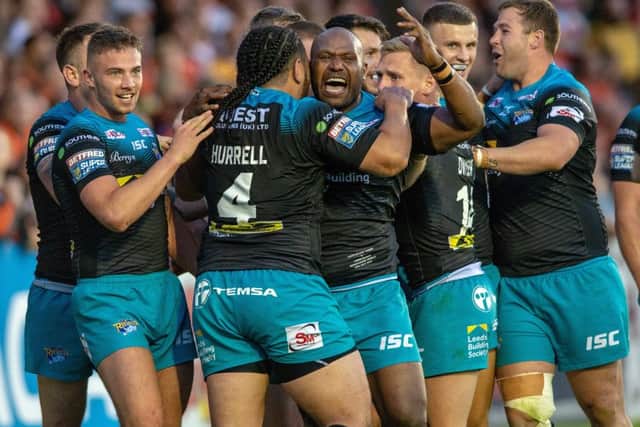 Robert Lui celebrates his try at Castleford Tigers.