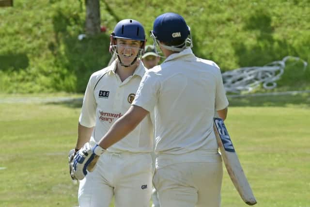 Ewan Brannan, of St Chads, reaches his century with a six, one of the 12 sixes and 25 fours in his innings of 223 not out off 157 balls in th win over league leaders, Green Lane, who suffered their first defeat of the season. PIC: Steve Riding