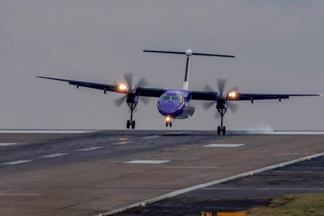 A Flybe aircraft landing at Leeds Bradford Airport (pic: Charlotte Graham)
