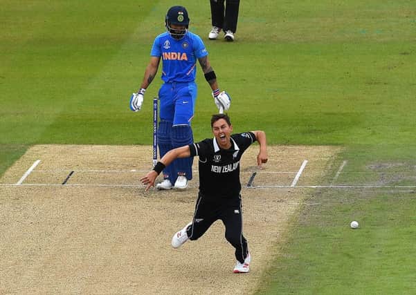 GOT HIM: New Zealand's Trent Boult celebrates the wicket of Virat Kohli at Old Trafford. Picture: Clive Mason/Getty Images