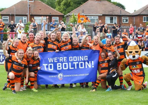 Castleford Tigers Ladies celebrate their Coral Women's Challenge Cup semi-final victory over Wakefield Trinity. PIC: Ash Allen/SWpix.com