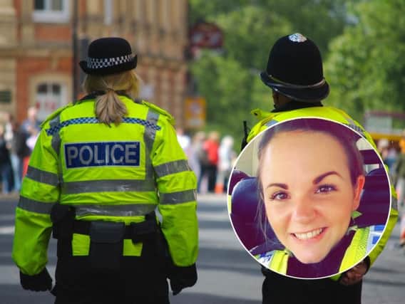 Sam (inset) has said her breast cancer was caught early thanks to her police body armour. Picture: PA/Twitter