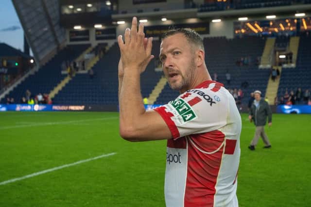 HERO WORSHIP: Danny McGuire applauds the fans at full time at Headingley.
 Picture: Bruce Rollinson