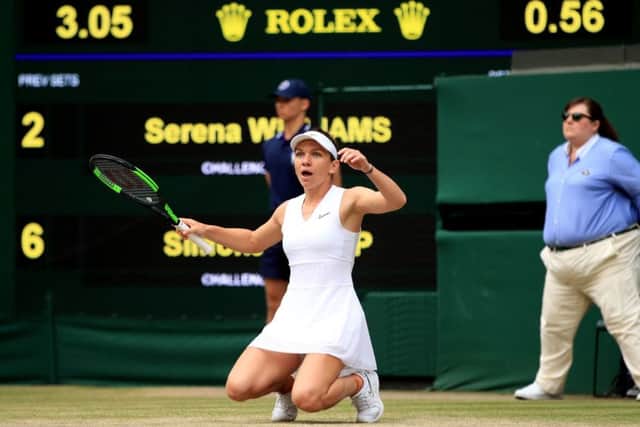Simona Halep celebrates winning the Wimbledon women's singles final . Picture: Adam Davy/PA