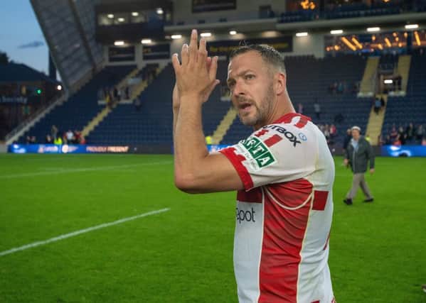 Danny McGuire applauds the fans at full time following his man-of-the-match performance against Leeds Rhinos for Hull KR.