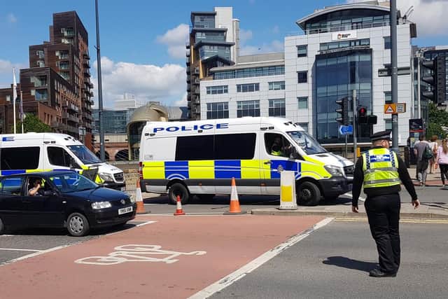 Police at the protests in Leeds city centre
