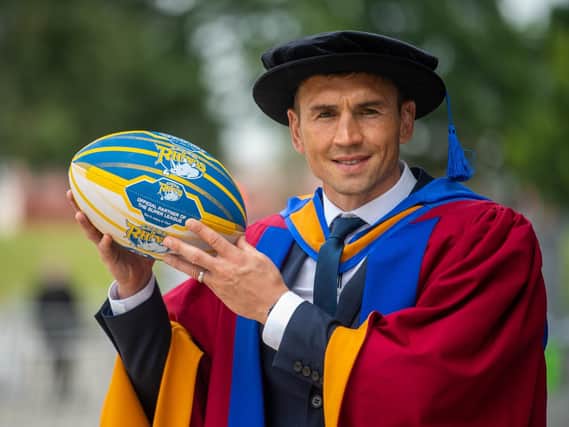 Kevin Sinfield receives his honorary doctorate from Leeds Beckett University. Picture: James Hardisty.