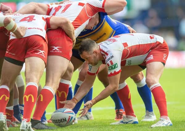 Danny McGuire feeds a scrum during Hull KR's victory over Leeds Rhinos at Emerald Headingley last week.