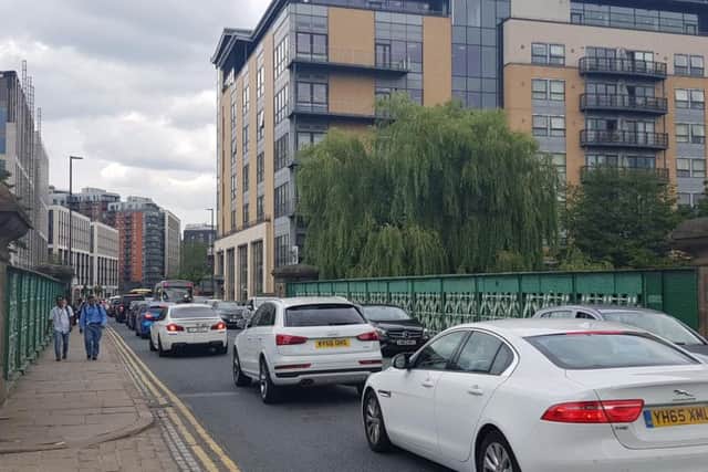 Traffic at a standstill in both directions on Whitehall Road.