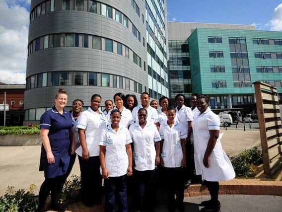 The team of Jamaican nurses pictured outside the Bexley Wing, at St James Hospital, Leeds. Picture by Simon Hulme.