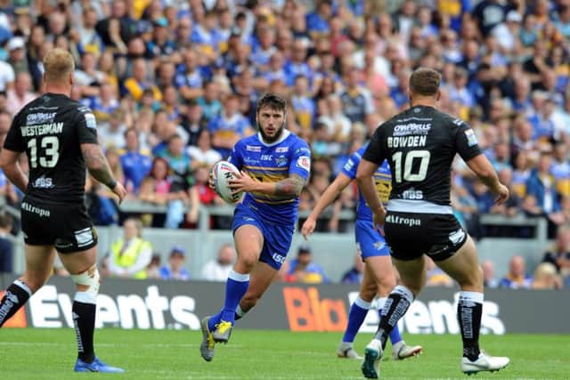 BLOCKED: Leeds Rhinos' Tom Briscoe, in action against Hull FC at Headingley in Sunday. Picture: Tony Johnson.