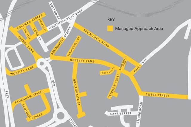 This map shows the areas where the Managed Approach is in operation during certain hours.