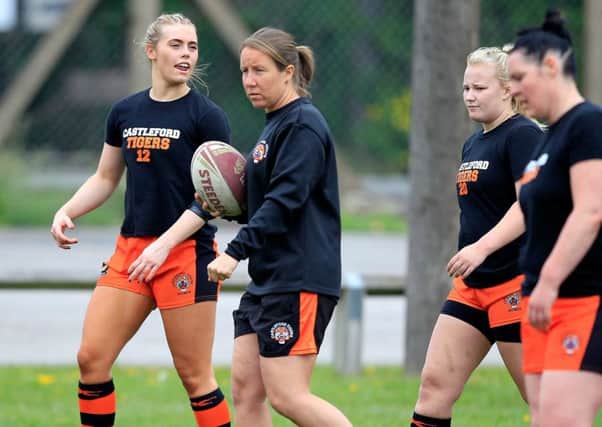 Castleford Tigers women's team head coach Lindsay Anfield in training ahead of the Challenge Cup final.