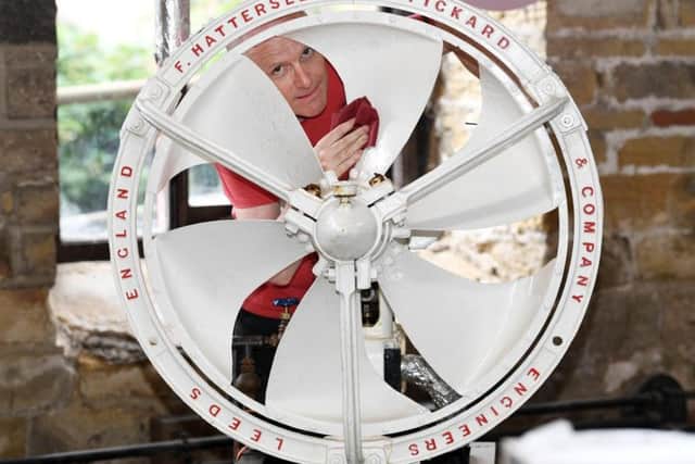 Leeds Industrial Museum curator John McGoldrick with an old Hattersley Pickard Fan, which was used at Bramley Baths Russian steam rooms. Picture: Jonathan Gawthorpe