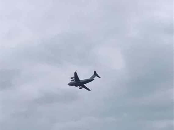 A giant RAF plane is flying over Leeds today. Photo: Amie Northfield