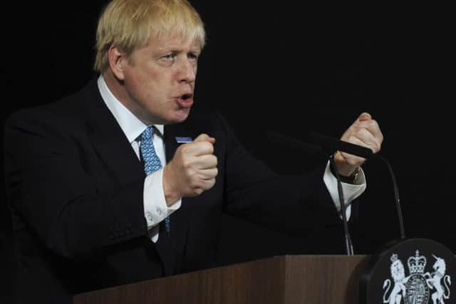 Boris Johnson gives a speech in Manchester