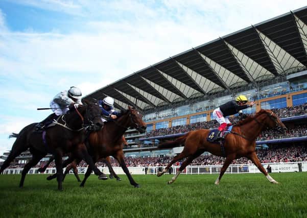 WE'LL MEET AGAIN: Frankie Dettori riding Stradivarius, far right, wins The Gold Cup at Royal Ascot last month, ahead of Mark Johnstons  Dee Ex Bee, far left, and third-placed Master of Reality. The top two meet again in todays Qatar Goodwood Cup. Picture: Bryn Lennon/Getty Images.
