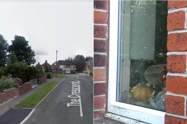 The Crescent, Tingley (left: Google) and waste in the 'problem house' (right)