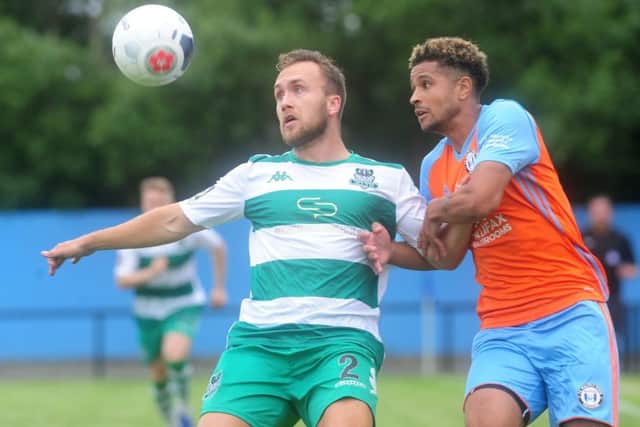 Farsley Celtic summer signing, Jordan Richards, left. Picture: Simon Hulme.