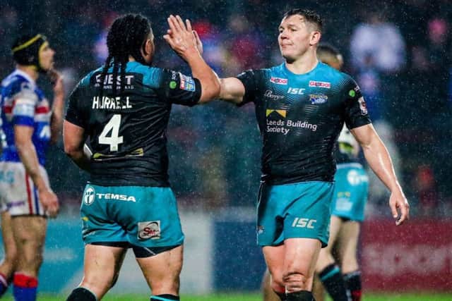 Brett Ferres celebrates with Konrad Hurrell.