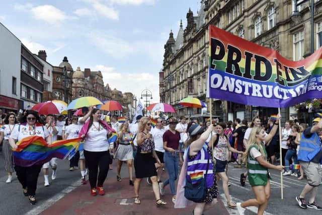 The parade in Vicar Lane for Leeds Pride 2018.