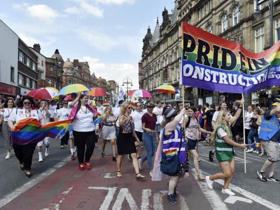 The parade in Vicar Lane for Leeds Pride 2018.