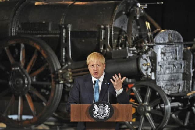 Boris Johnson gives a speech in Manchester