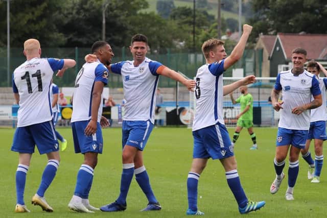 Jamie Spencer celebrates scoring against King's Lynn Town. PICTURE: ALEX DANIEL.