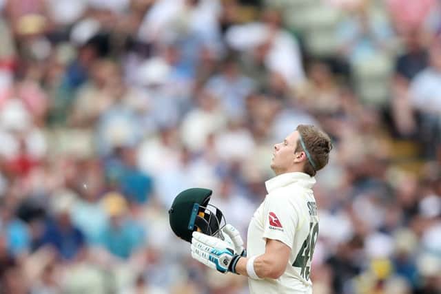 Australia's Steve Smith celebrates reaching his century at Edgbaston. Picture: Nick Potts/PA