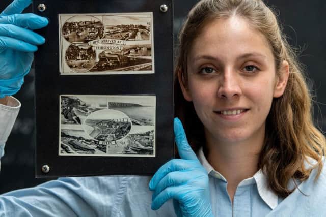 The Discovery Centre, Leeds, is showing a number of seaside exhibits part of the summer programme. Pictured Emily Nelson, Learning and Access Officer, at Leeds Discovery Centre, holding postcards from Bridlington and Filey.