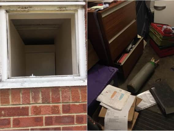 Thieves used a gas canister to break into the ladies toilets.