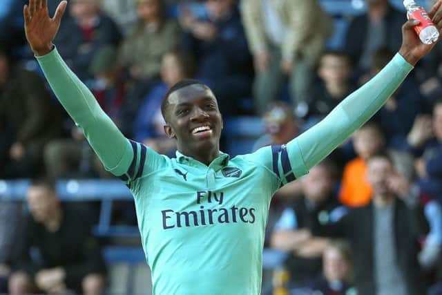IN BIG DEMAND: Young hotshot Eddie Nketiah celebrates scoring his first Premier League goal and Arsenal's third in the 3-1 win at Burnley back in May. Picture by Nigel French/PA Wire.