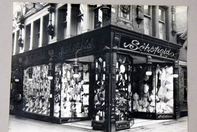 Schofields department store with window displays of lace collars, blouses etc., No. 1 Victoria Arcade, about 1910