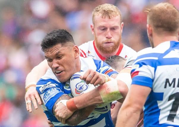 Adam Tangata in action for Halifax in the Challenge Cup semi-final.