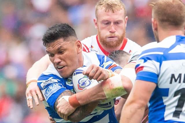 Adam Tangata in action for Halifax in the Challenge Cup semi-final.