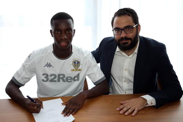 KEY INFLUENCE: Leeds United head coach Marcelo Bielsa hailed the efforts of director of football Victor Orta, right, in bringing Arsenal striker Eddie Nketiah, left, to Elland Road on a season long-loan.