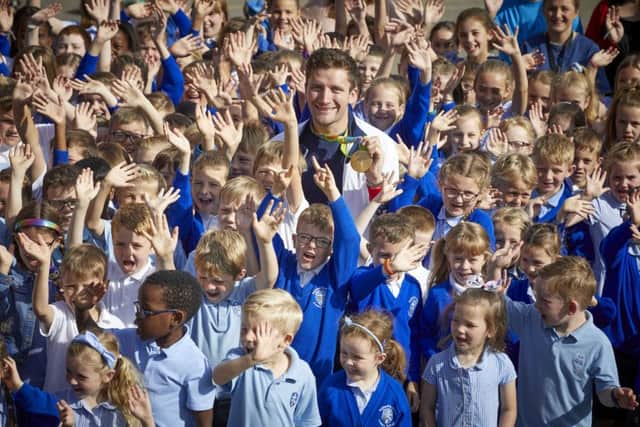 ALDI Rothwell near Leeds in Yorkshire grand opening.
 with Olympic gold medal cyclist Callum Skinner and Rothwell Primary pupils