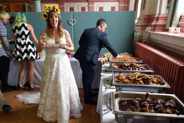Newly-wed environmentalist couple Kayley Cookson and Joe Tilston used food destined for the bin to instead cater for their entire wedding. cc Guzelian Ltd Asadour Guzelian