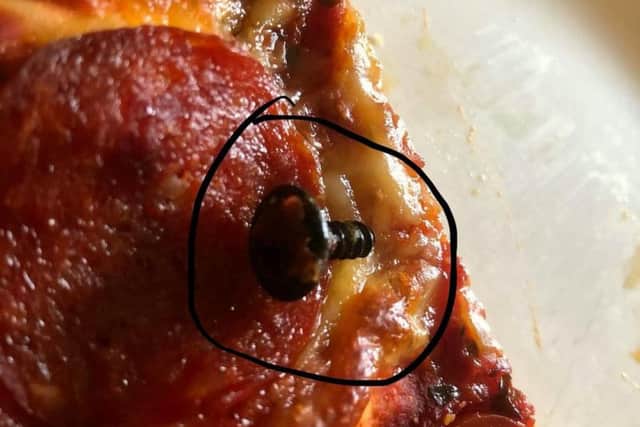 The slice of pizza that Glen Roberts claims he found inside a slice of pizza.