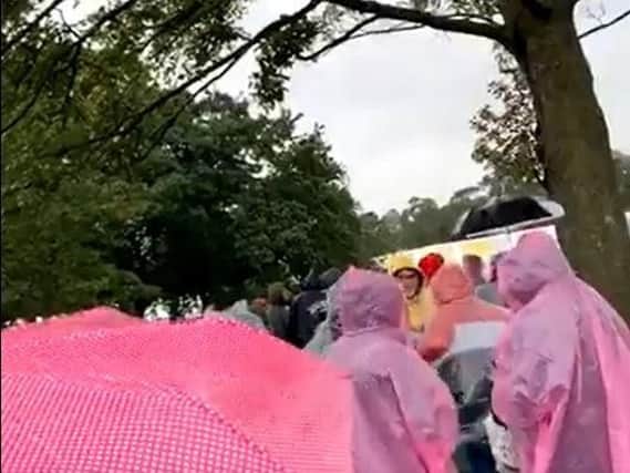 Ponchos galore in the queue for Ed Sheeran at Roundhay Park (Photo and video: Becca Hutton).