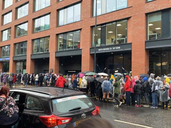 The queues for the bus to Ed Sheeran in Leeds city centre.