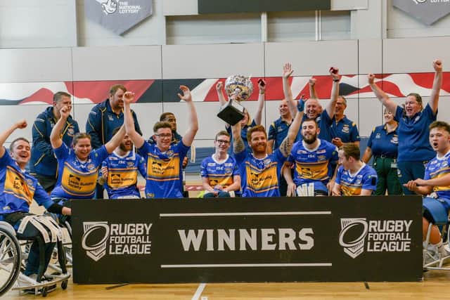 Rhinos celebrate their Challenge Cup final win. Picture Dean Atkins/SWpix.com