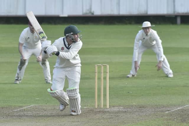 Gabriel Field, who made a late 32 for Kirkstall Educational in their one-wicket win over visitors Hall Park that took them to second spot in the second division standings. PIC: Steve Riding