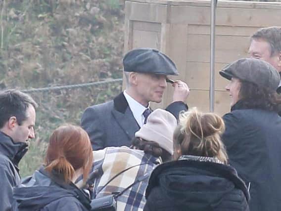 Cillian Murphy during shooting of Peaky Blinders in costume as Tommy Shelby. Credit: Anita Maric / SWNS.com