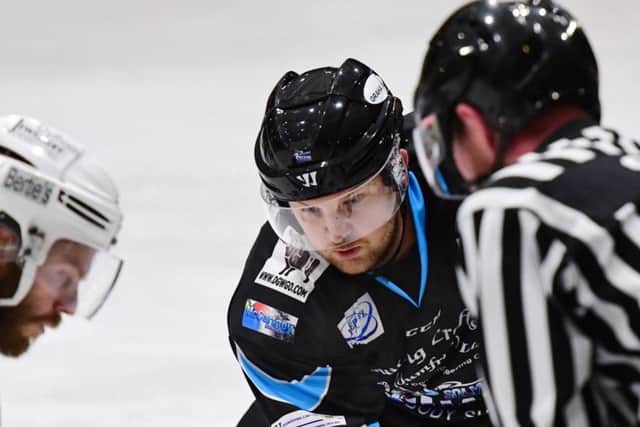 FACE OFF: Richard Bentham in action for Solway Sharks last season. Picture courtesy of Colin Lawson.