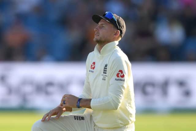 TOUGH DAY AT THE OFFICE: England captain Joe Root shows his frustration on day two at Headingley. Picture: Stu Forster/Getty Images