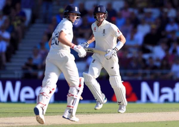 England's Joe Root and Joe Denly rebuilt Engl;and's second innings after the early losses of Rory Burns and Jason Roy. Picture: Mike Egerton/PA